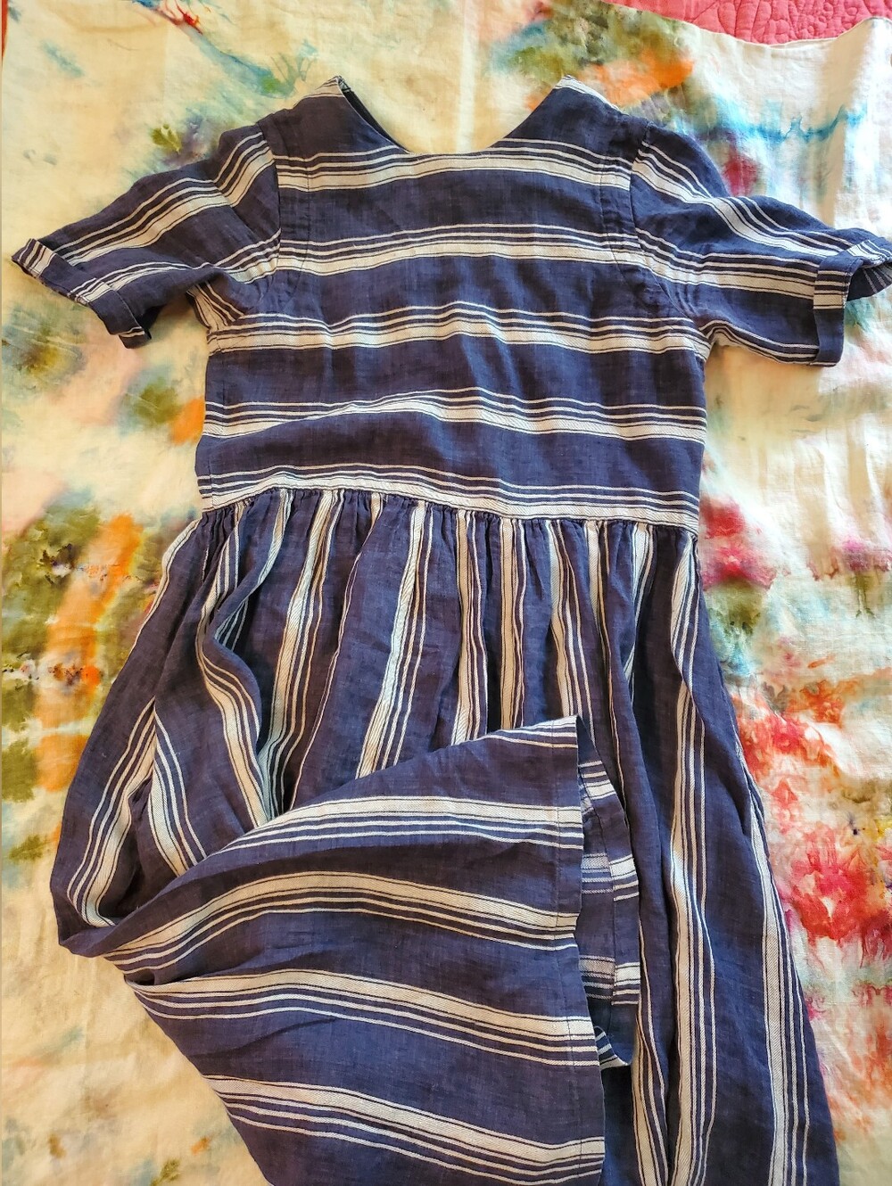 Blue And White Striped Raw Silk Dress